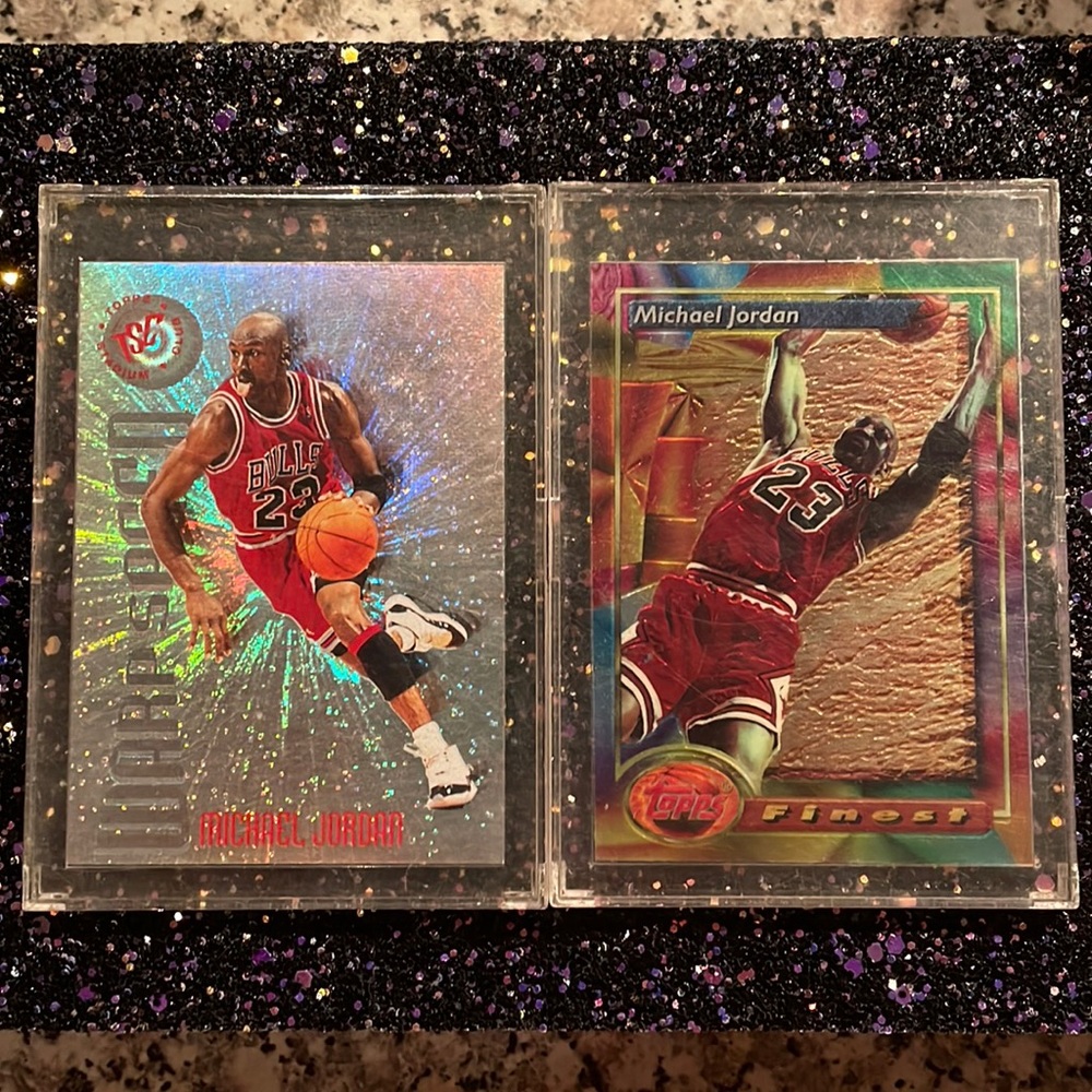 2 RARE TOPPS MICHAEL JORDAN INSERTS tsc 1995 warpspeed topFINEST 1994 Refractor
